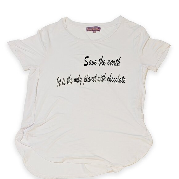 Sweet Sinammon Save the Earth the Only Planet w/ Chocolate White T-Shirt Size Md - Picture 1 of 3